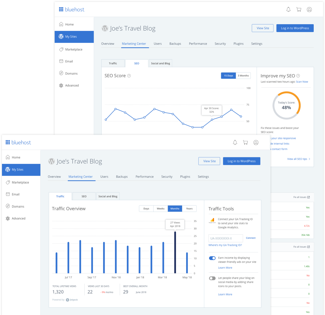 Bluehost Dashboard screenshot