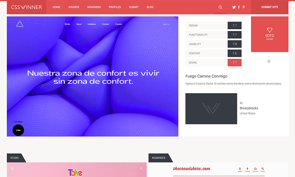 CSSWinner is an international platform awarding best designs