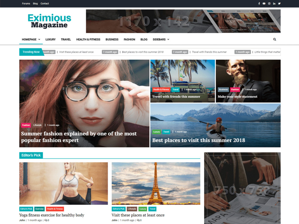 Eximious Magazine Free WordPress Magazine WordPress theme