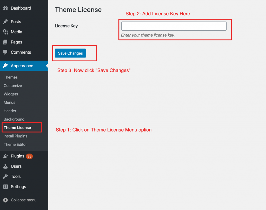 Activate theme license key